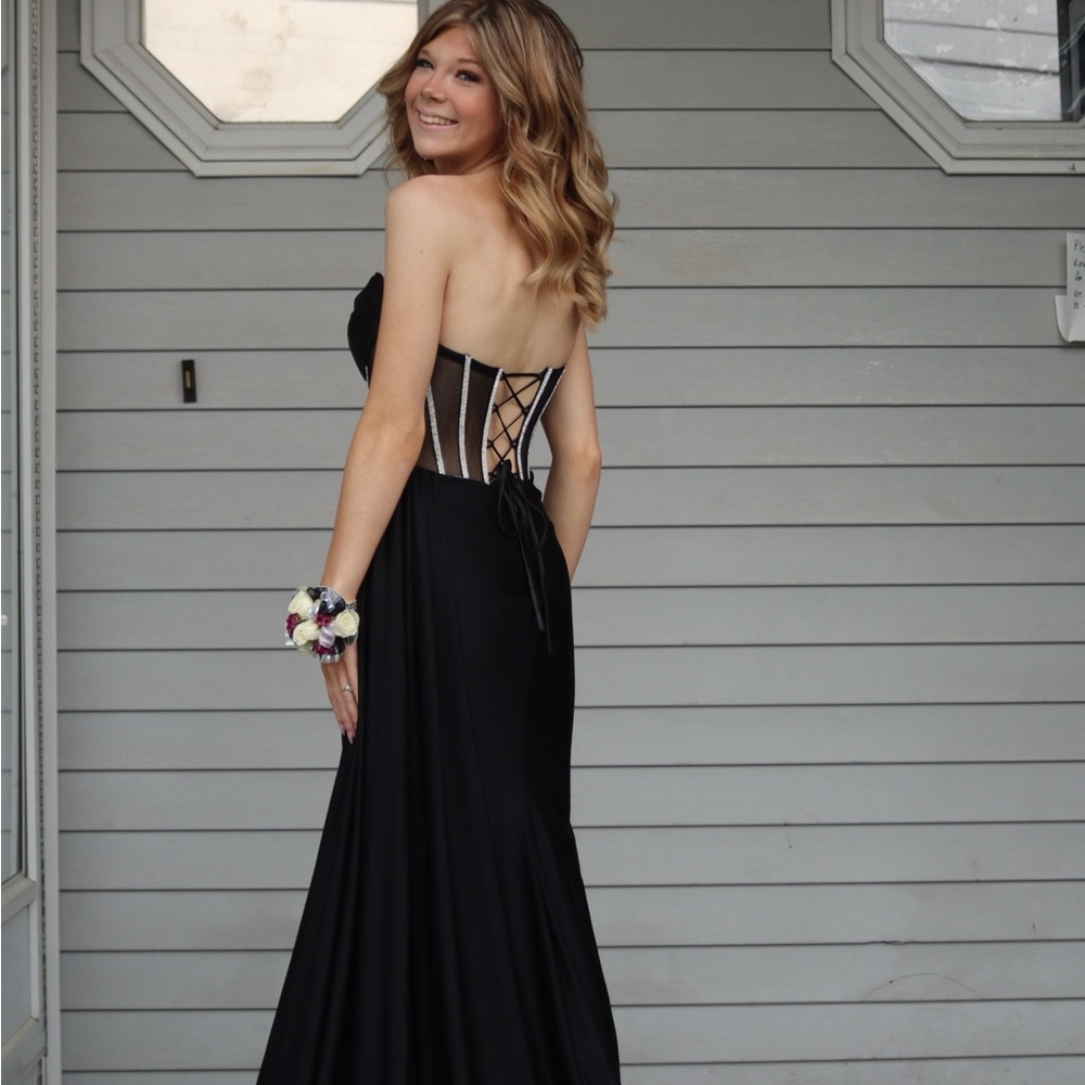 Black Strapless Prom Gown with Silver Accents (ONLY WORN ONCE FOR 3 HOURS)